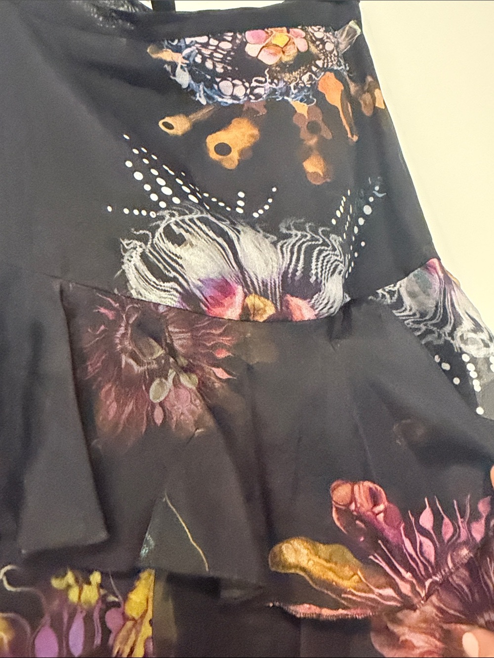 Cynthia Rowley Black Floral Tiered Ruffle Skirt with Multicolor Print - Picture 3 of 4